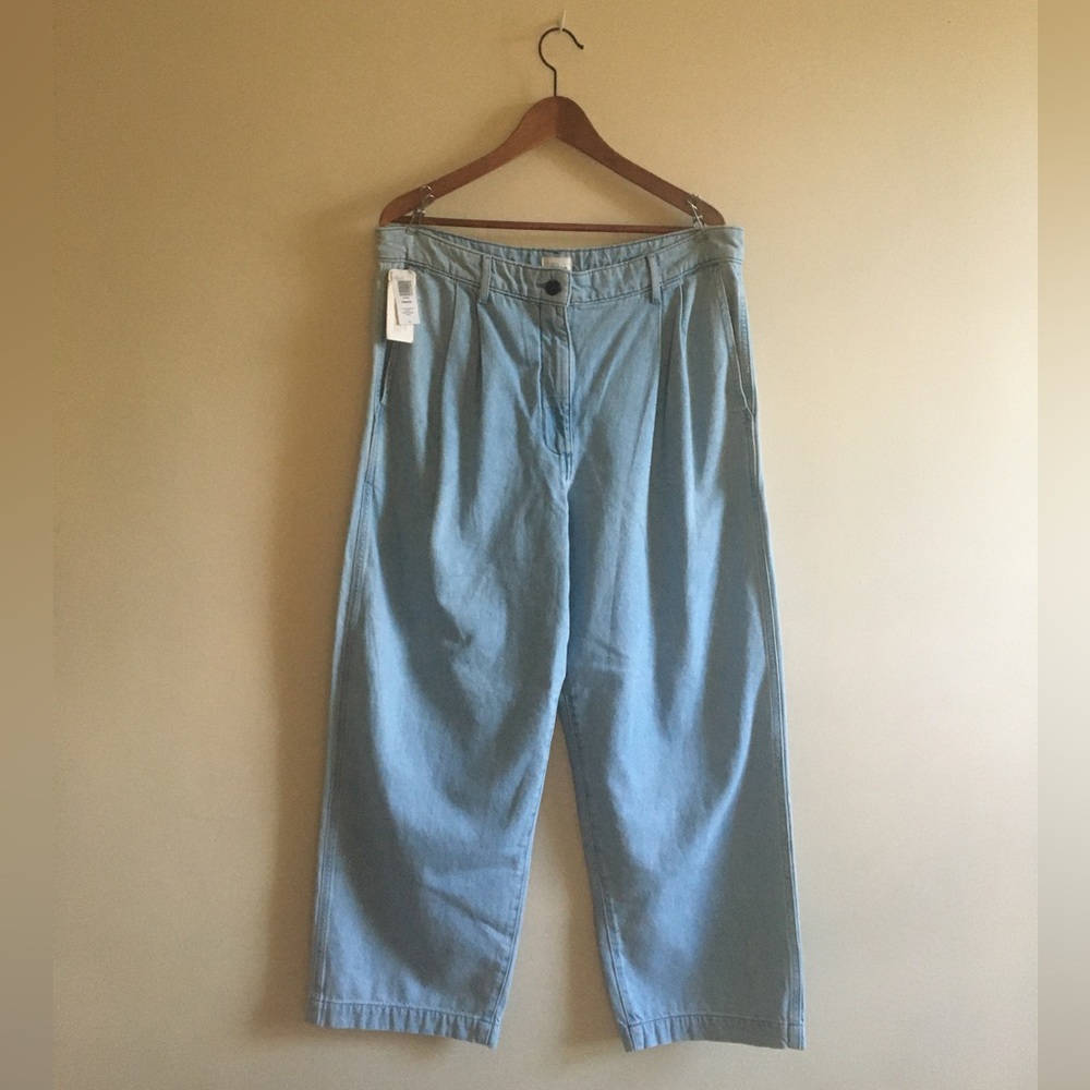 Wide-leg pleated 100%cotton denim
